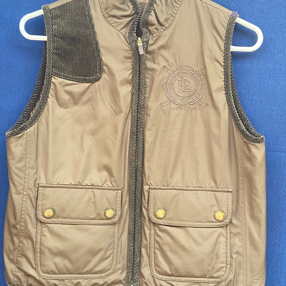 Ralph Lauren Reversible Vest Plaid Brown Corduroy